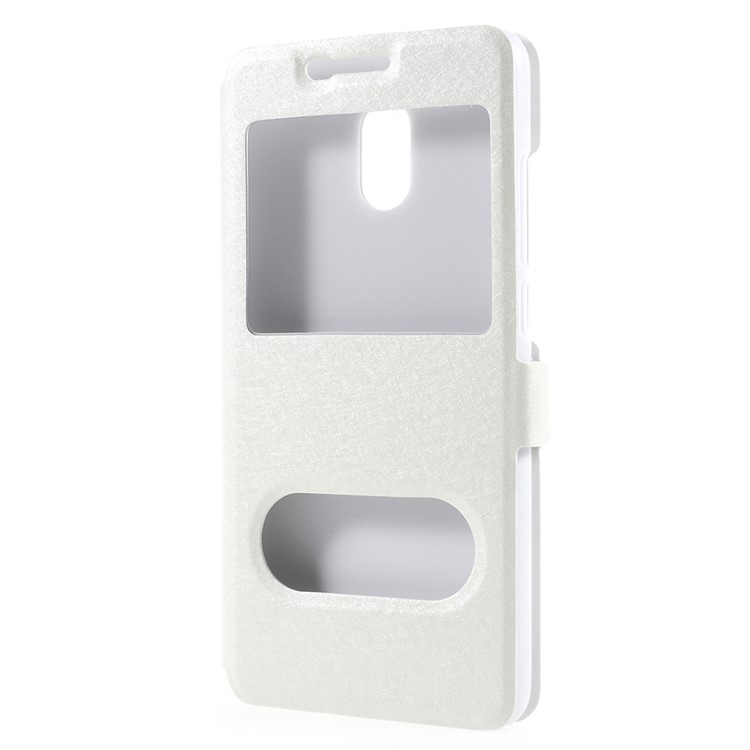 For Meizu M6 Silk Texture Dual Window Stand Leather Phone Shell - White-2