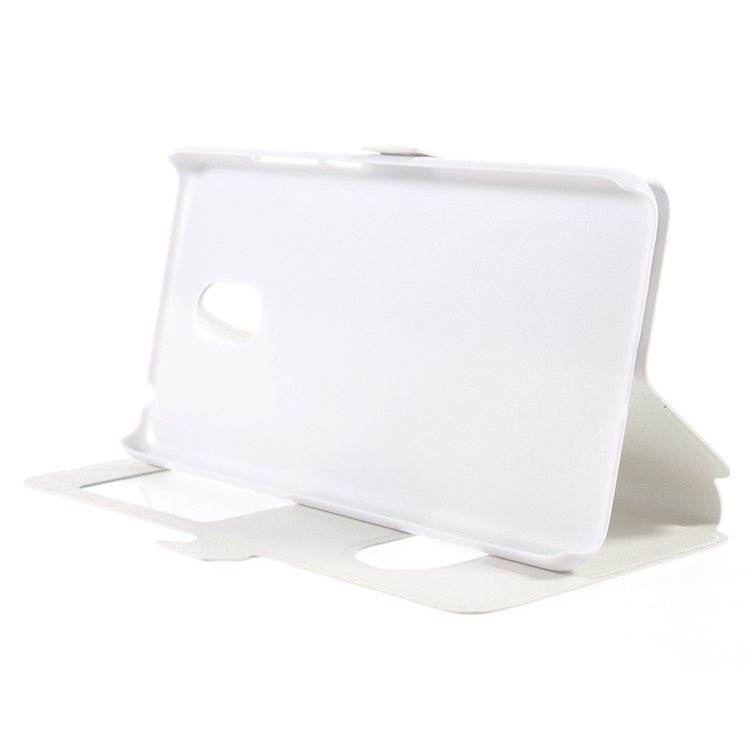 For Meizu M6 Silk Texture Dual Window Stand Leather Phone Shell - White-4