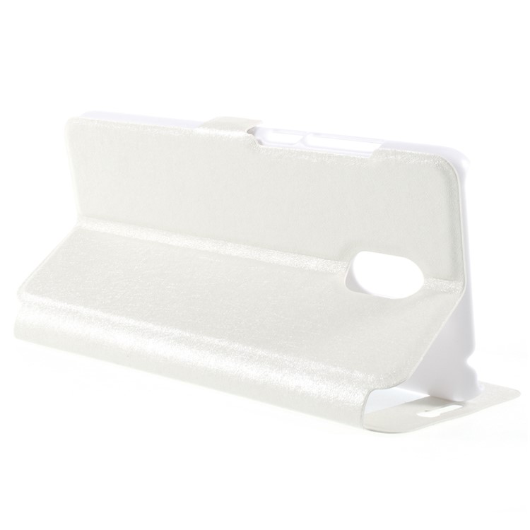 For Meizu M6 Silk Texture Dual Window Stand Leather Phone Shell - White-5