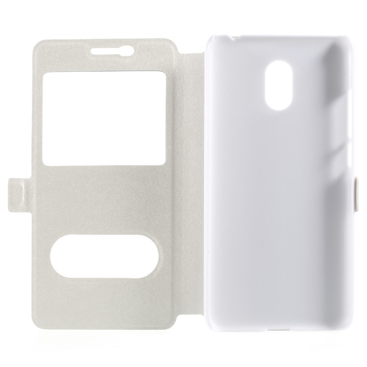 For Meizu M6 Silk Texture Dual Window Stand Leather Phone Shell - White-6