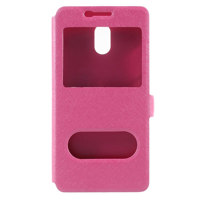 For Meizu M6 Silk Texture Dual Window Stand Leather Phone Cover - Rose-1
