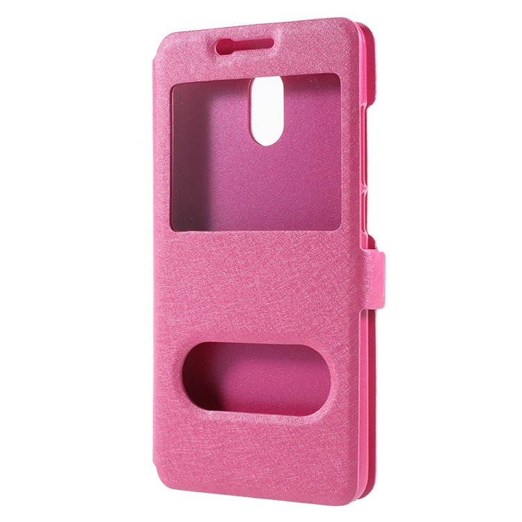 For Meizu M6 Silk Texture Dual Window Stand Leather Phone Cover - Rose-2