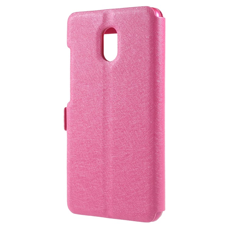 For Meizu M6 Silk Texture Dual Window Stand Leather Phone Cover - Rose-3