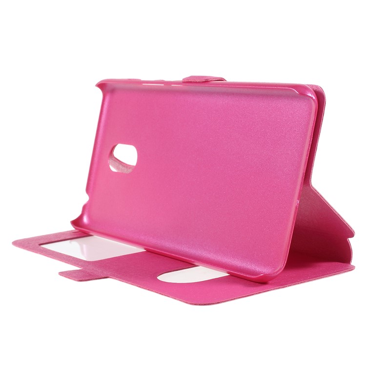For Meizu M6 Silk Texture Dual Window Stand Leather Phone Cover - Rose-4