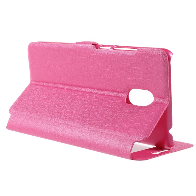 For Meizu M6 Silk Texture Dual Window Stand Leather Phone Cover - Rose-5