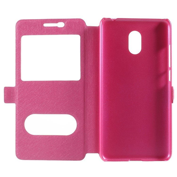 For Meizu M6 Silk Texture Dual Window Stand Leather Phone Cover - Rose-6