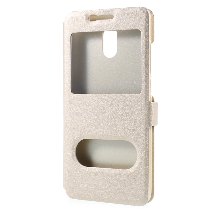 For Meizu M6 Silk Texture Dual Window Stand Leather Phone Accessory Case - Gold-1