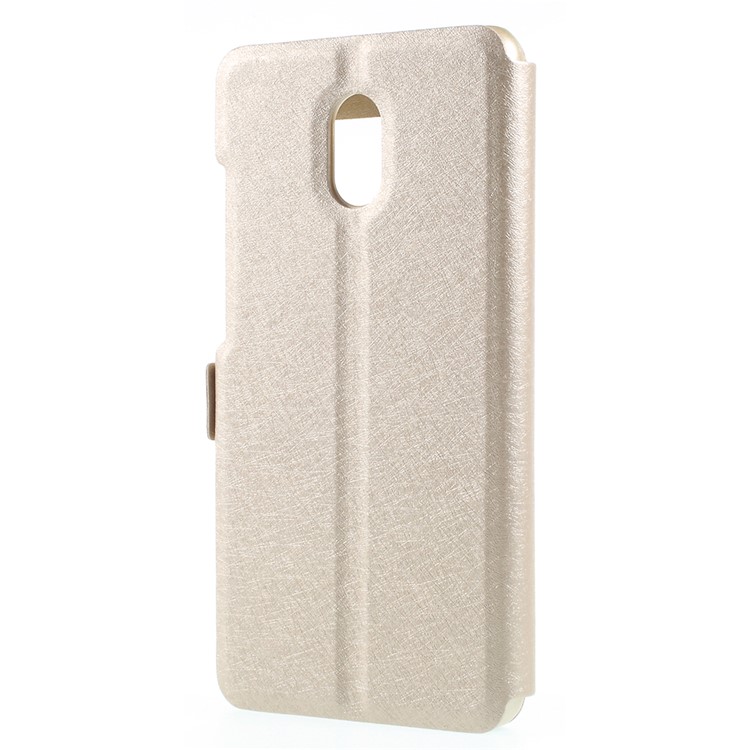 For Meizu M6 Silk Texture Dual Window Stand Leather Phone Accessory Case - Gold-2