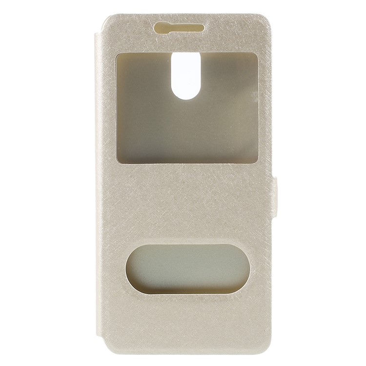 For Meizu M6 Silk Texture Dual Window Stand Leather Phone Accessory Case - Gold-3