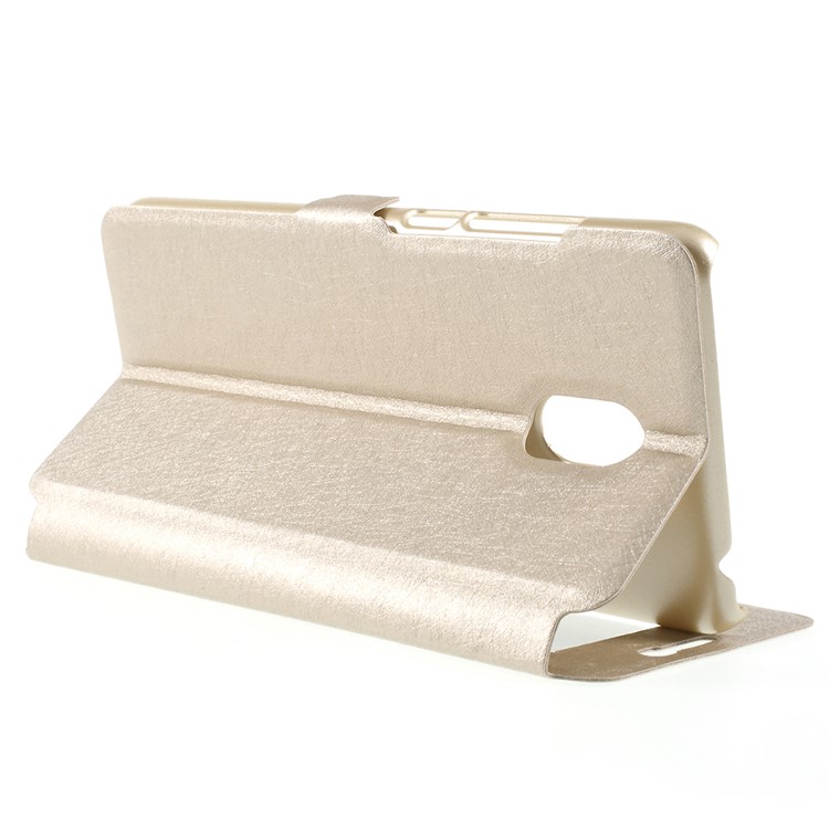For Meizu M6 Silk Texture Dual Window Stand Leather Phone Accessory Case - Gold-5