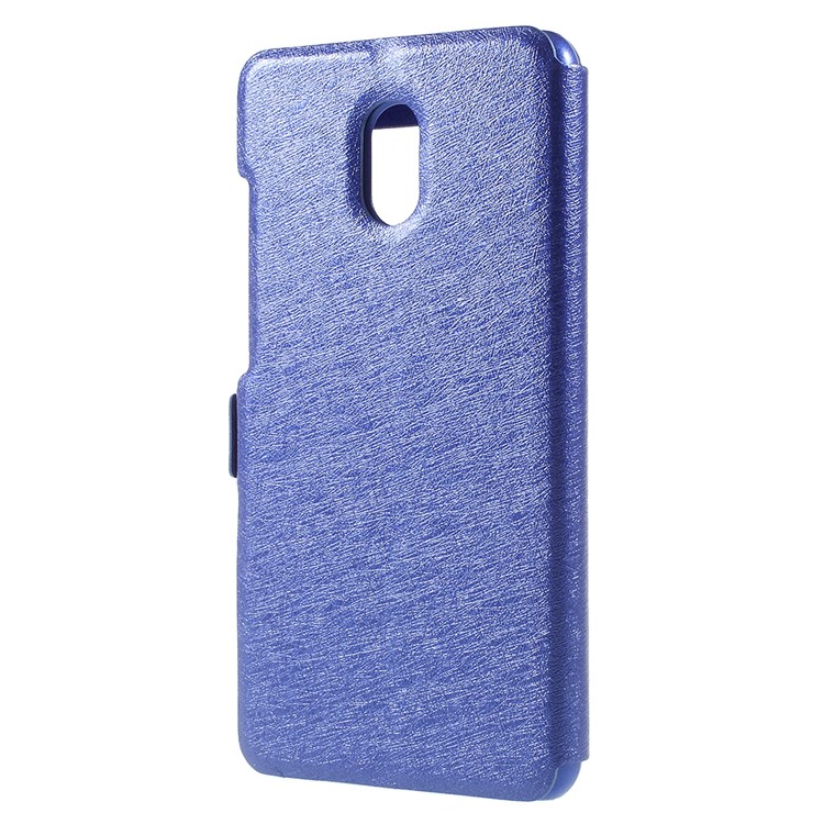 For Meizu M6 Silk Texture Dual Window Stand Leather Phone Accessory Shell - Blue-2