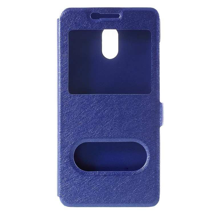 For Meizu M6 Silk Texture Dual Window Stand Leather Phone Accessory Shell - Blue-3