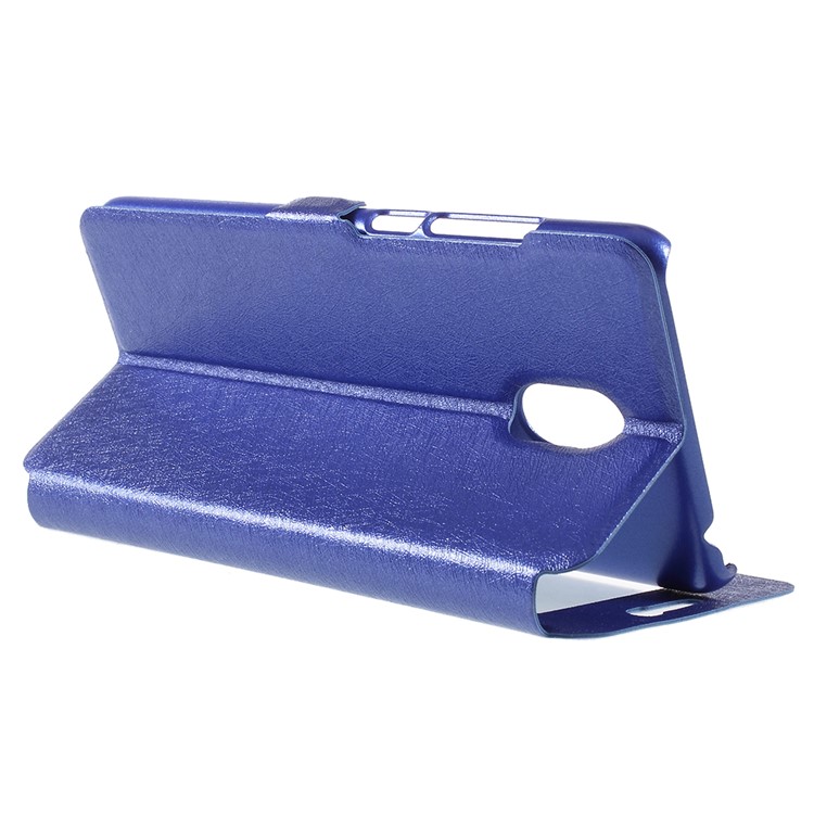 For Meizu M6 Silk Texture Dual Window Stand Leather Phone Accessory Shell - Blue-5