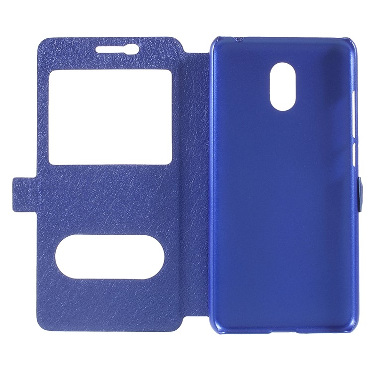 For Meizu M6 Silk Texture Dual Window Stand Leather Phone Accessory Shell - Blue-6