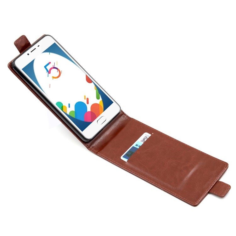 BOGVED Crazy Horse Vertical Leather Card Holder Case for Meizu m5 Note - Brown-3