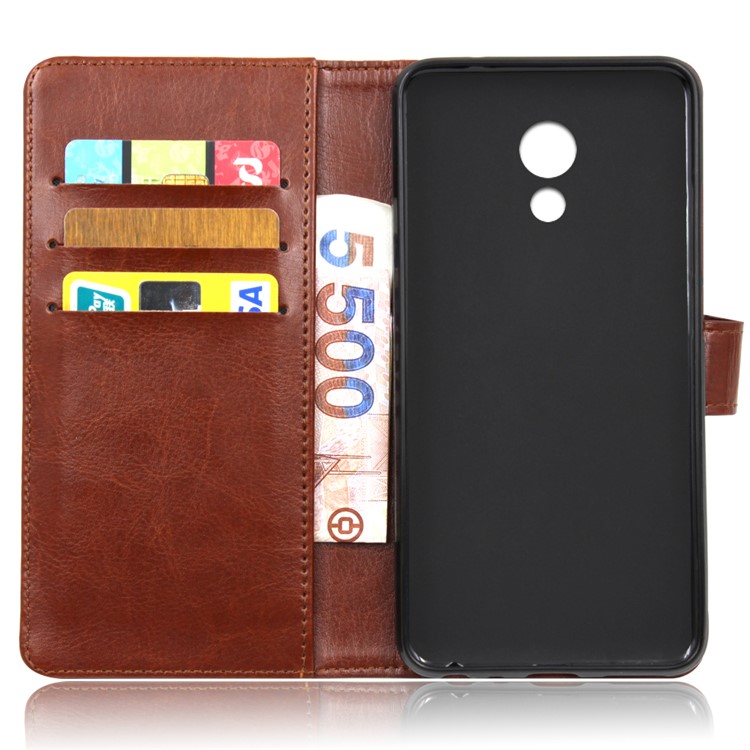 BOGVED Crazy Horse Stand Wallet Leather Mobile Phone Cover for Meizu m5 Note - Brown-2
