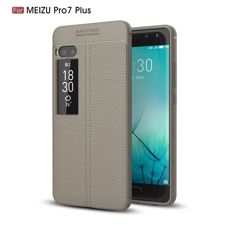 Litchi Grain Soft TPU Back Case for Meizu PRO 7 Plus - Grey-1