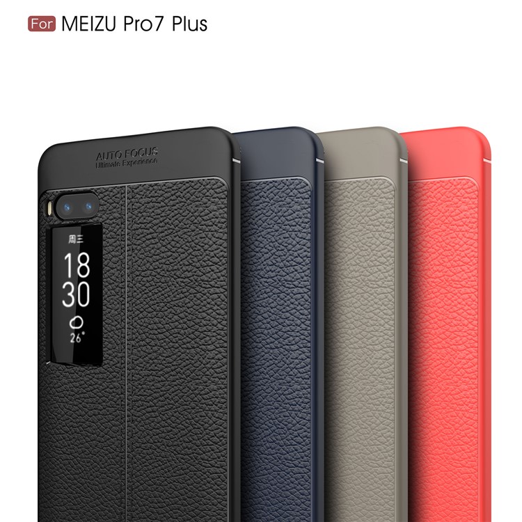 Litchi Grain Soft TPU Back Case for Meizu PRO 7 Plus - Grey-3