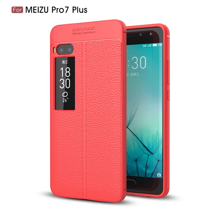 Litchi Grain Soft TPU Back Shell for Meizu PRO 7 Plus - Red-1