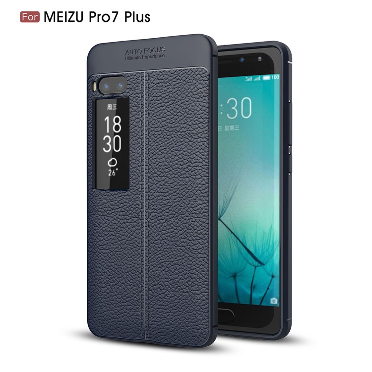 Litchi Grain Soft TPU Back Casing for Meizu PRO 7 Plus - Dark Blue-1