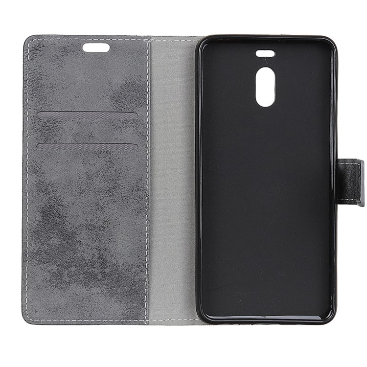 Vintage Style Leather Wallet Stand Phone Cover for Meizu M6 Note - Grey-6