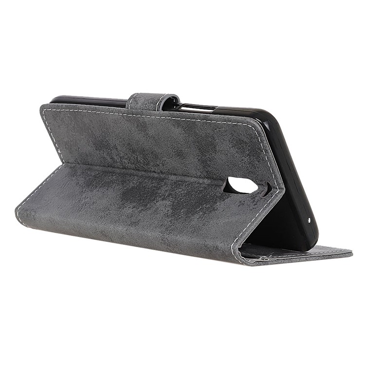 Vintage Style Leather Wallet Stand Phone Cover for Meizu M6 Note - Grey-7