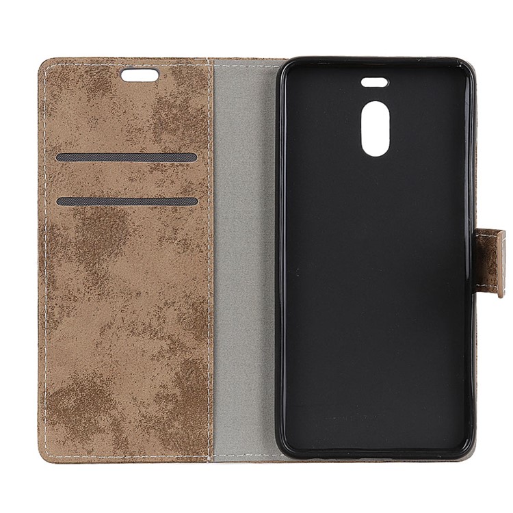 Vintage Style Leather Wallet Stand Phone Case for Meizu M6 Note - Khaki-6