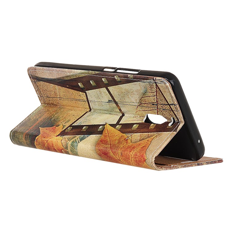 Pattern Printing Wallet Stand Leather Shell for Meizu M6 Note - Eiffel Tower and Maple Leaves-4