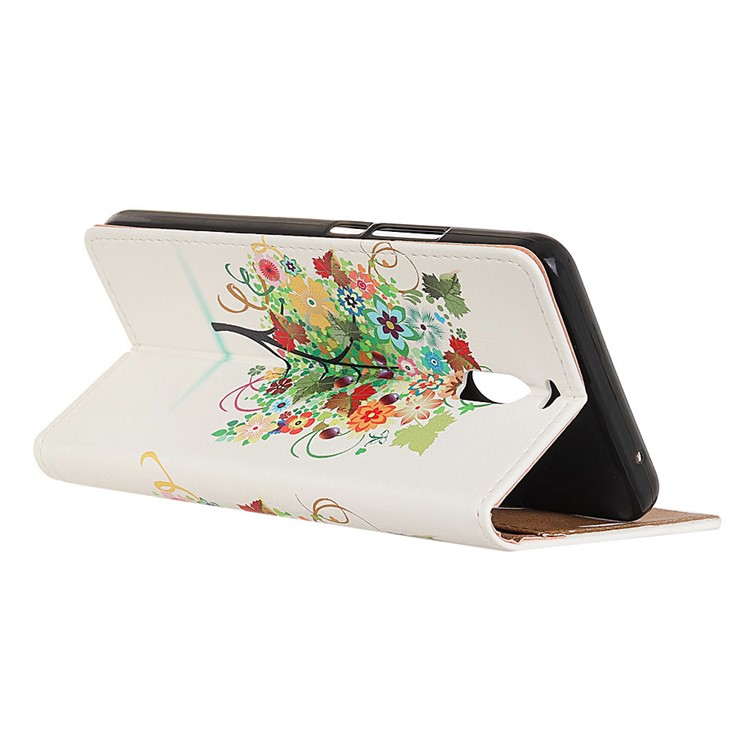 Pattern Printing Wallet Stand Leather Case for Meizu M6 Note - Flower Tree-4