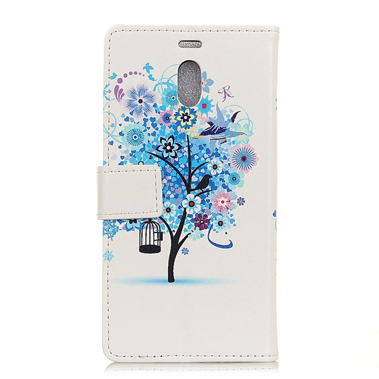 Pattern Printing Wallet Leather Phone Shell with Stand for Meizu M6 Note - Blue Flower Tree-3