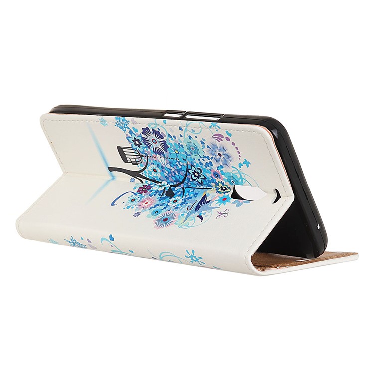 Pattern Printing Wallet Leather Phone Shell with Stand for Meizu M6 Note - Blue Flower Tree-4