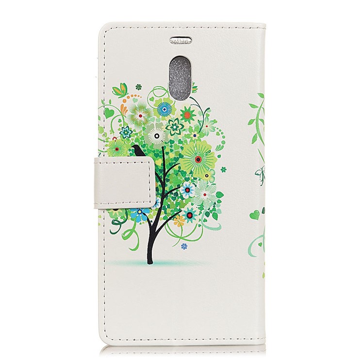 Pattern Printing PU Leather Wallet Stand Mobile Cover for Meizu M6 Note - Green Flower Tree-3