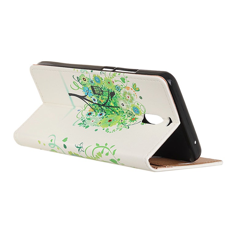 Pattern Printing PU Leather Wallet Stand Mobile Cover for Meizu M6 Note - Green Flower Tree-4