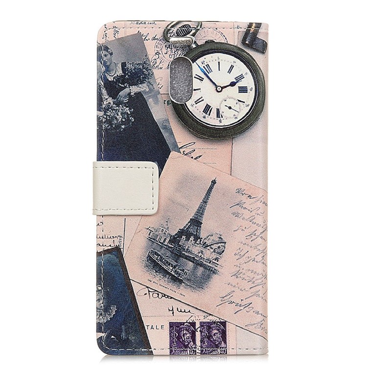 Pattern Printing PU Leather Card Holder Flip Stand Case Cover for Meizu M6 Note - Eiffel Tower and Quill-pen-3