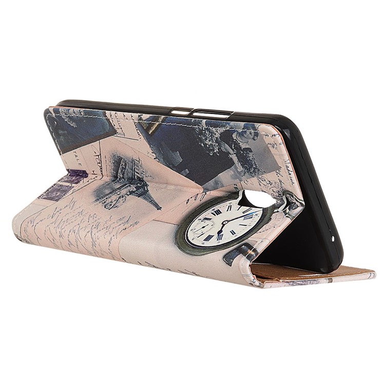 Pattern Printing PU Leather Card Holder Flip Stand Case Cover for Meizu M6 Note - Eiffel Tower and Quill-pen-4
