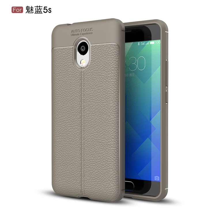 Litchi Grain Soft TPU Back Case for Meizu M5s - Grey-1