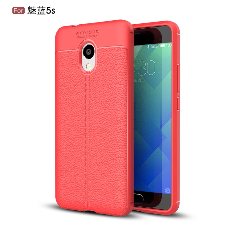 Litchi Grain Soft TPU Back Shell for Meizu M5s - Red-1