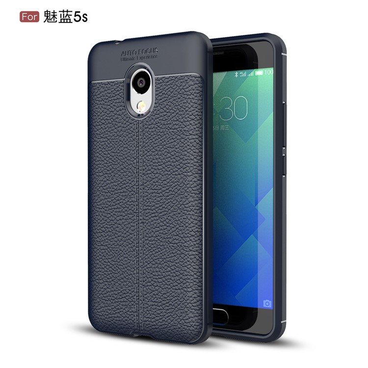 Litchi Grain Soft TPU Back Casing for Meizu M5s - Dark Blue-1