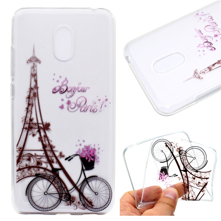 For Meizu M6 Soft TPU Ultra Patterned Ultra-thin Cellphone Casing - Tower and Bicycle-1