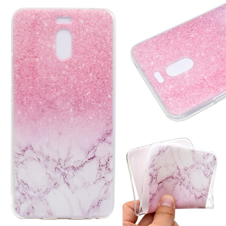 Ultra-thin Patterned Soft TPU Back Mobile Phone Protective Casing for Meizu M6 Note - Pink Marble Pattern-1