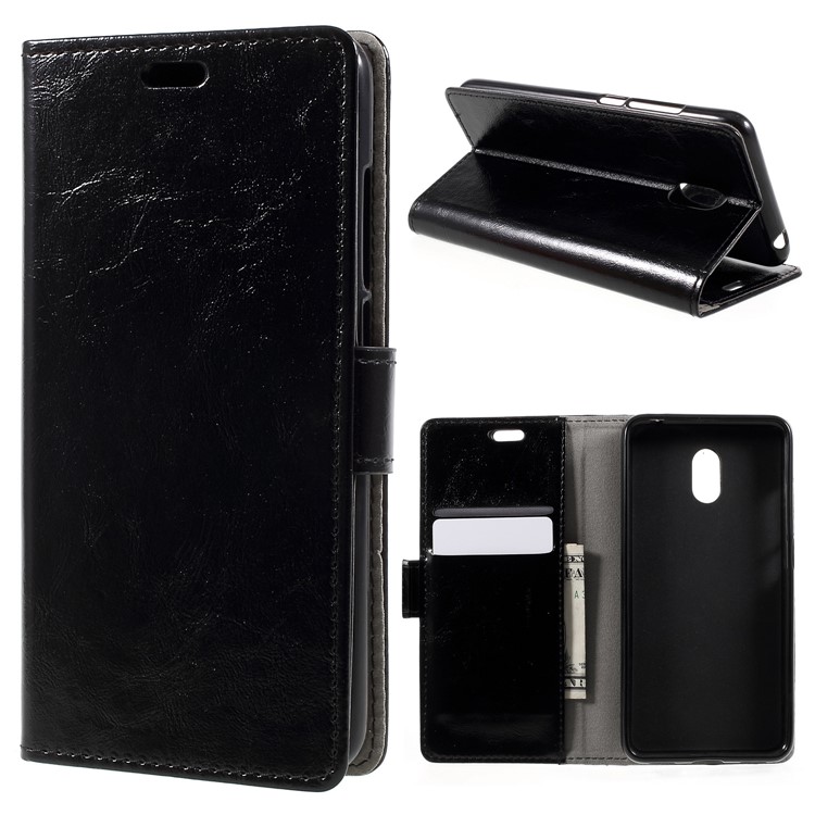 Crazy Horse Texture PU Leather Magnetic Wallet Cover Case for Meizu M6 - Black-1