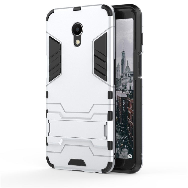 Cool Guard Kickstand Hybrid PC TPU Mobile Casing for Meizu M6s - Silver-2