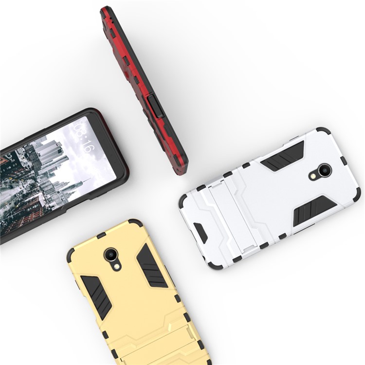 Cool Guard Kickstand Hybrid PC TPU Mobile Casing for Meizu M6s - Silver-6