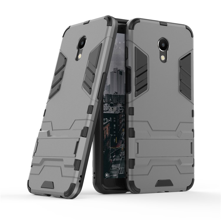 Cool Guard Kickstand Hybrid PC TPU Cell Phone Case for Meizu M6s - Grey-1