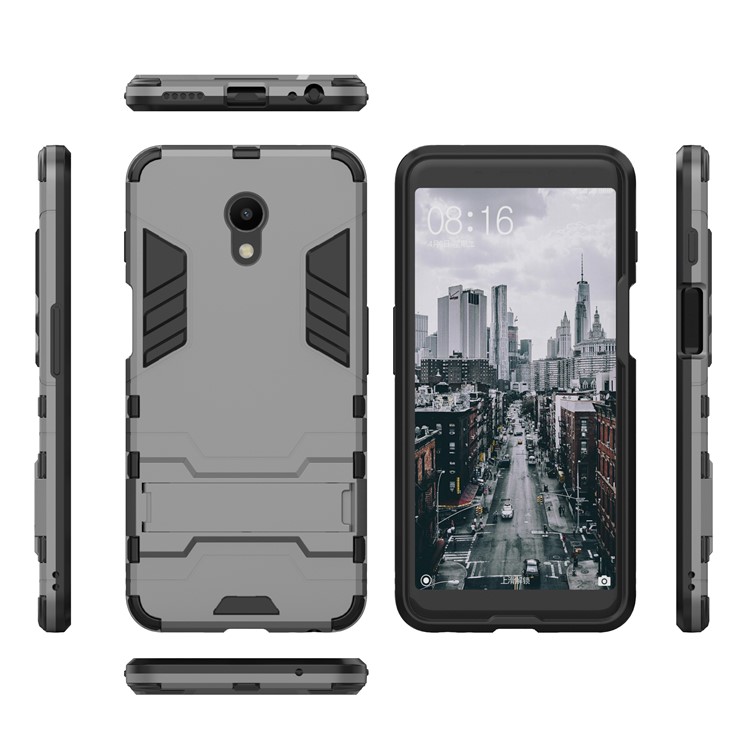 Cool Guard Kickstand Hybrid PC TPU Cell Phone Case for Meizu M6s - Grey-3