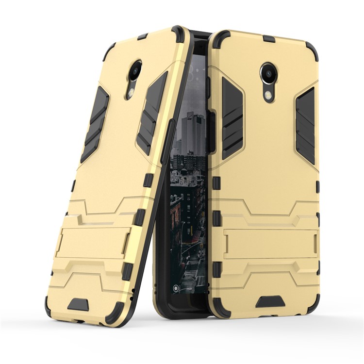 Cool Guard Kickstand Hybrid PC TPU Gel Case for Meizu M6s - Gold-1