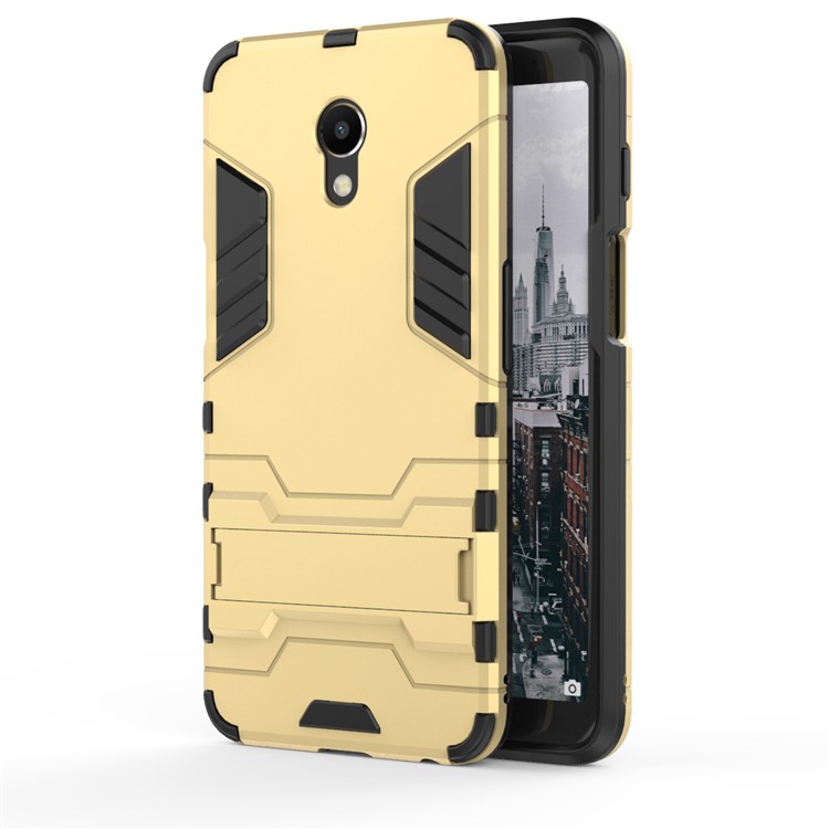 Cool Guard Kickstand Hybrid PC TPU Gel Case for Meizu M6s - Gold-2