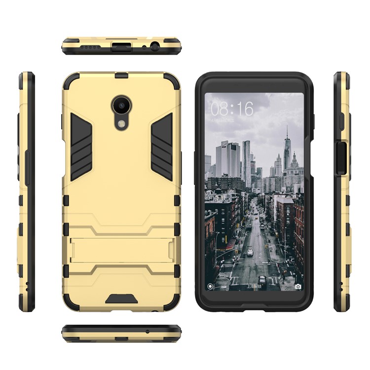 Cool Guard Kickstand Hybrid PC TPU Gel Case for Meizu M6s - Gold-3