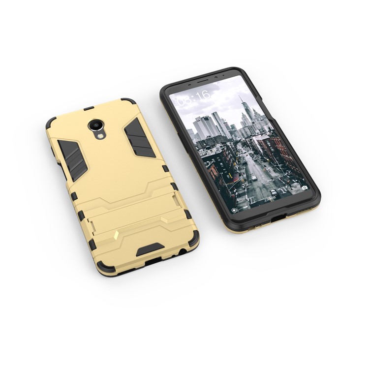 Cool Guard Kickstand Hybrid PC TPU Gel Case for Meizu M6s - Gold-4