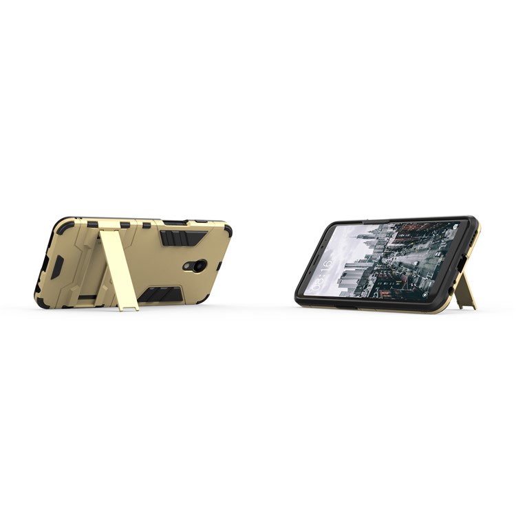 Cool Guard Kickstand Hybrid PC TPU Gel Case for Meizu M6s - Gold-5